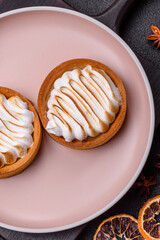 Lemon tart, meringue pie or fruit cream tart