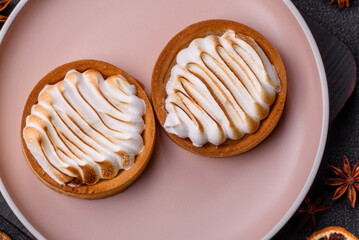 Lemon tart, meringue pie or fruit cream tart