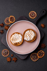 Lemon tart, meringue pie or fruit cream tart