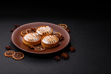 Lemon tart, meringue pie or fruit cream tart