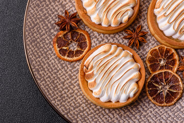 Lemon tart, meringue pie or fruit cream tart