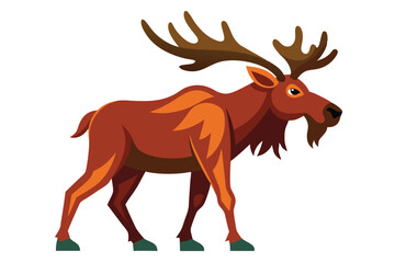 Moose Walking Illustration on White Background