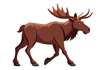 Moose Walking Illustration on White Background