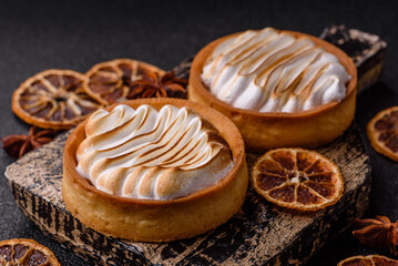 Lemon tart, meringue pie or fruit cream tart