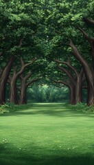 Obraz premium A Serene Woodland Path Guides a Quiet Journey Through a Lush, Green Nature Sanctuary Area of excellence