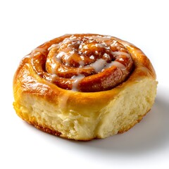A freshly baked cinnamon roll isolated on a clean white background