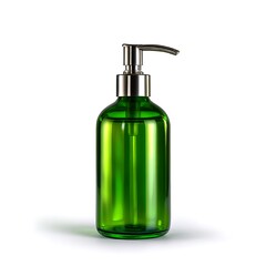Fototapeta premium A purple lotion bottle with a silver pump dispenser, isolated on a clean white background