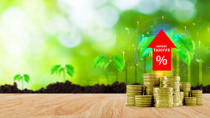 Import tariffs increase concept, Government import tax to boost economy, industrial growth tax,...