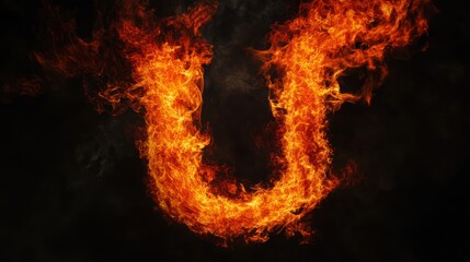 Fototapeta premium Fiery letter U against dark background, burning, abstract