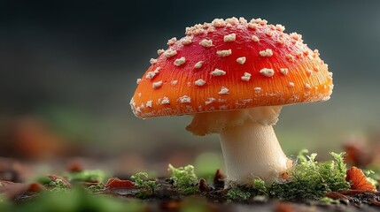 Vibrant Amanita muscaria mushroom in a forest clearing during morning light