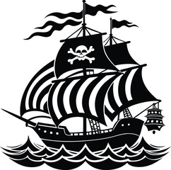 Pirate Ship Silhouette Vector | Vintage Sailing Vessel Design