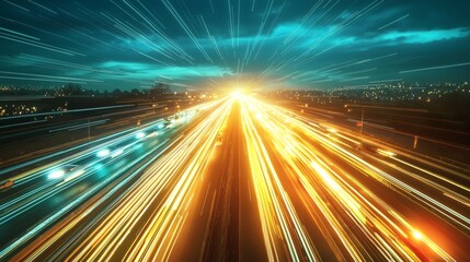 16. Sci fi highway with old fashioned cars riding on light beams