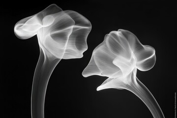 Abstract grayscale image of two elegant, flowing organic forms.