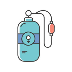 Blue Water Tank with female symbol, pump, and tube.