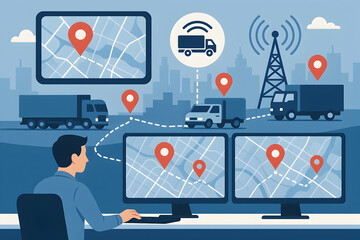 Tracking system monitoring vehicle locations.