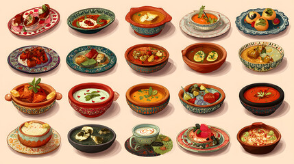 A vibrant assortment of traditional dishes showcasing a variety of colors and textures, celebrating culinary diversity.