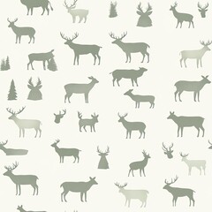 Elegant Reindeer and Pine Tree Silhouettes Seamless Pattern: A Winter Wonderland Design