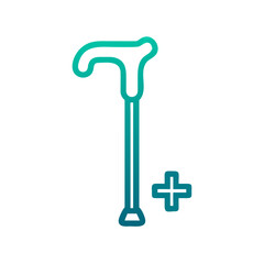 Walking cane and plus sign for elder care