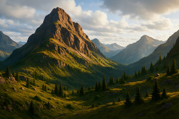 Fototapeta premium Majestic mountain landscape with lush greenery.