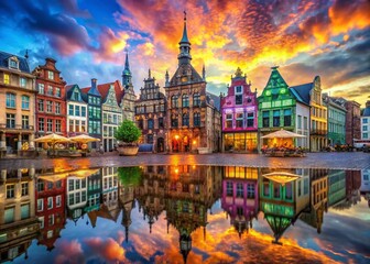 Fototapeta premium Surreal Nijmegen Market: Historical Buildings in Dreamlike Landscape