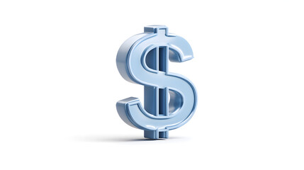 A glossy sky-blue dollar sign isolated against a white background, symbolizing wealth and finance.