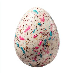 Speckled easter egg, close-up shot on white background