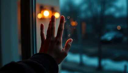 Hand Reaching Through Window at Night