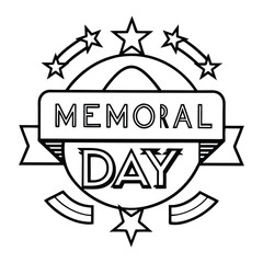 Outline Illustration Emblem With Stars and Ribbon Banner