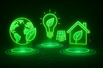 Eco-friendly symbols in glowing green design.