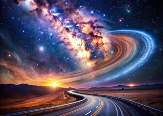 Surreal Road Trip Logo Design Template: Abstract Highway & Celestial Elements