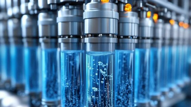 Blue Vial Production: Precision in Motion: A striking close-up captures the streamlined production process of vials filled with vibrant blue liquid. Each element reflects a commitment to detail.