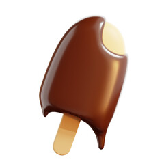 3D render of a chocolate-coated popsicle with a creamy center, set against a transparent background. Ideal for use in food-related design projects and digital content