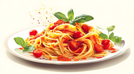 Delicious plate of spaghetti with fresh tomatoes and basil, bursting with flavor and vibrant colors.