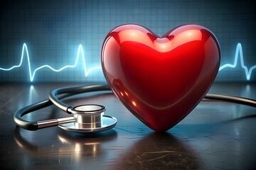 Stethoscope with ECG Line Concept and red heart.
