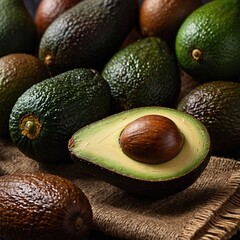 Aguacates frescos y exóticos en una composición atractiva para recetas saludables