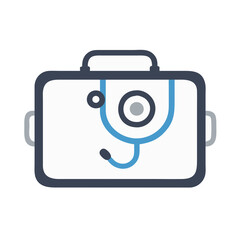Medical toolbox icon with stethoscope on black background