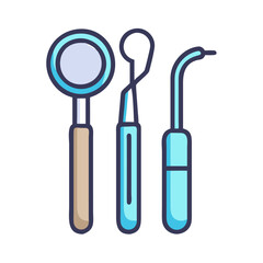 Dental instruments icon - mirror, probe, scaler illustration