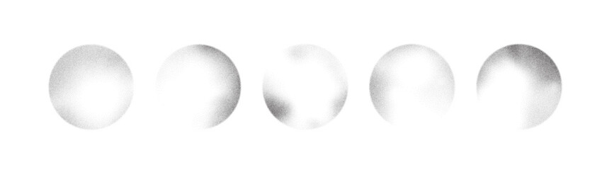 Grain noise dot gradient with sphere pattern spray and sun brush. Background dissolve halftone abstract vector with round frame and ring. Grainy sand ink effect with stipple eclipse and particle point