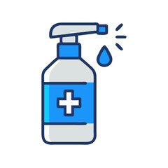 Obraz premium Hand sanitizer spray icon with blue cross symbol