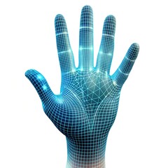 Human Arm. Human Hand Model. Hand Scanning. View of Human Hand on white background. 3D Geometric Design. 3d Covering Skin. Can be used for science, technology, medicine, hi-tech, sci-fi.