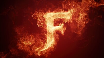Fiery letter F, abstract background, design element
