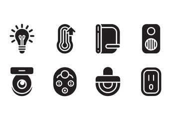 Smart Home Vector Icons: Light Bulb, Thermostat, Speaker, Security, Plug