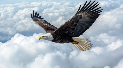 Majestic eagle soaring over clouds nature scene gigapixel standard scale aerial view freedom concept