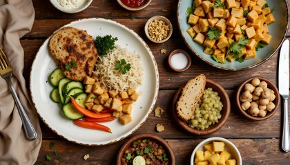 Delicious Plant-Based Meal Arrangement with Colorful Vegetables