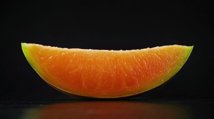 Orange slice with peel isolated on a dark background close up.
