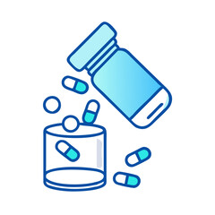 Pills spilling from medicine bottle on black background