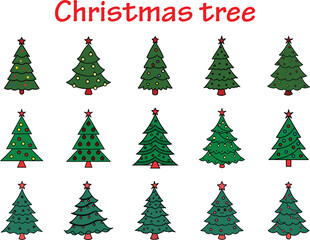 15 Christmas Tree clipart set on transparent background