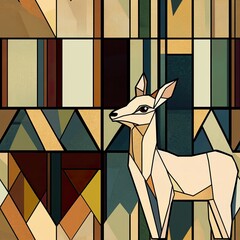 Geometric Deer in Art Deco Style Window Pane Design