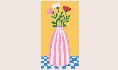 Flower pottery abstract modern painting. Floral design for fashion, top, dress, graphics, slogan tee, posters and others. Beautiful abstract flower and quote.