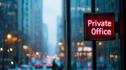 Private office sign, city street, blurred background, business (1)